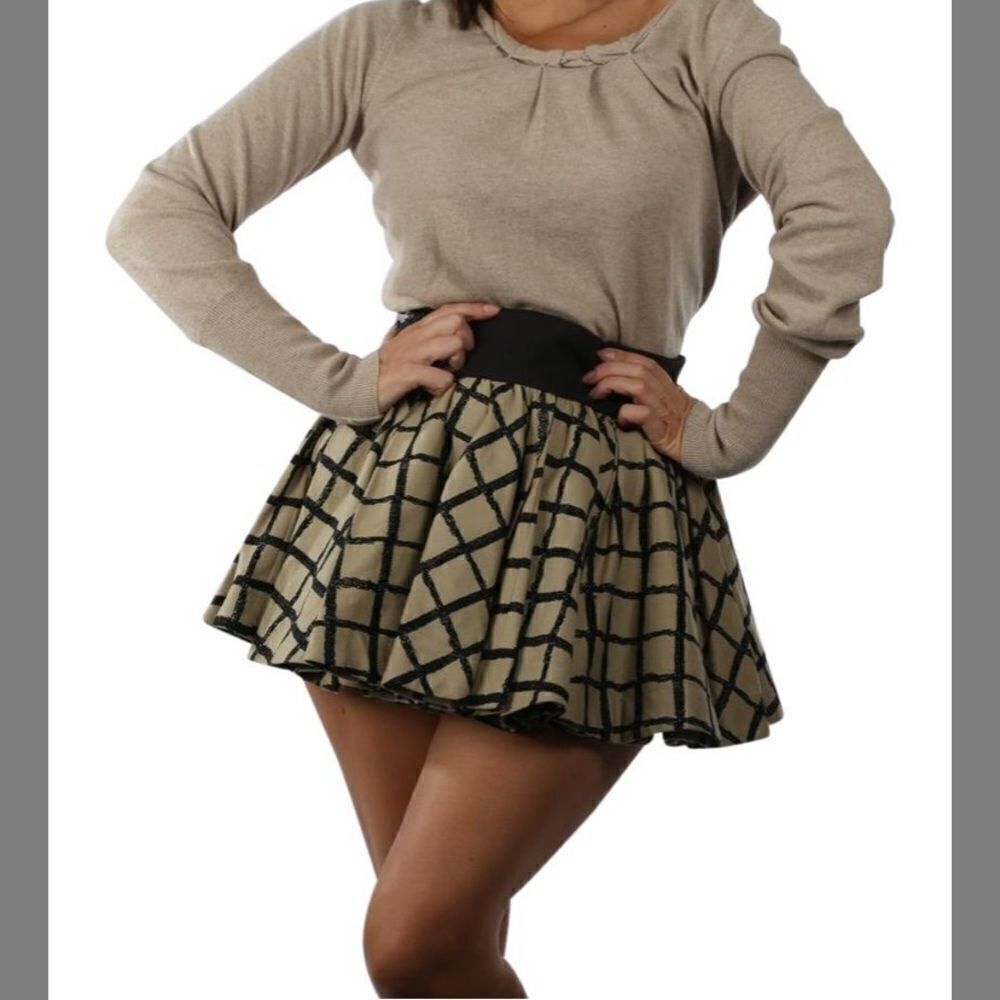 Rag & Bone Beige Black Check Pleated Swing Daisy Skirt
